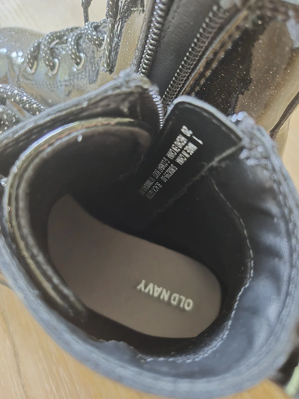 Old Navy Black Shiny Lace-Up Kids Combat Boots